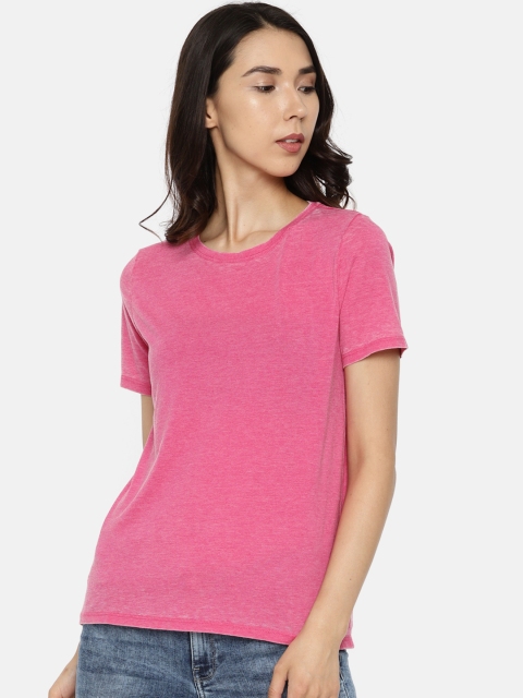 

ONLY Women Pink Solid Round Neck T-shirt