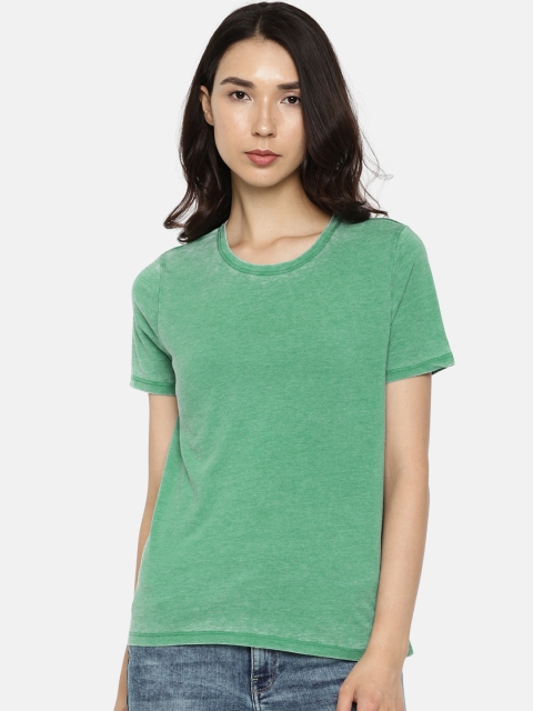 

ONLY Women Green Solid Round Neck T-shirt