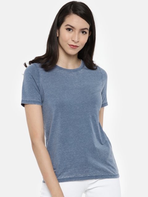 

ONLY Women Blue Solid Round Neck T-shirt