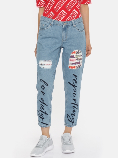 

ONLY Women Blue Relaxed Fit Mid-Rise Mildly Distressed Jeans