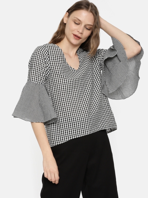

ONLY Women Black & Off-White Checked Top