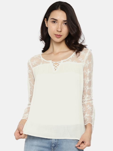 

ONLY Women Off-White Self-Design Top