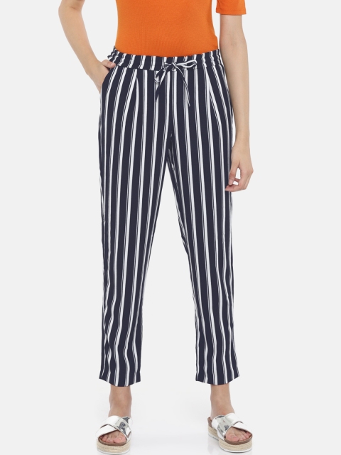 

ONLY Women Navy Blue & Off-White Striped Trousers