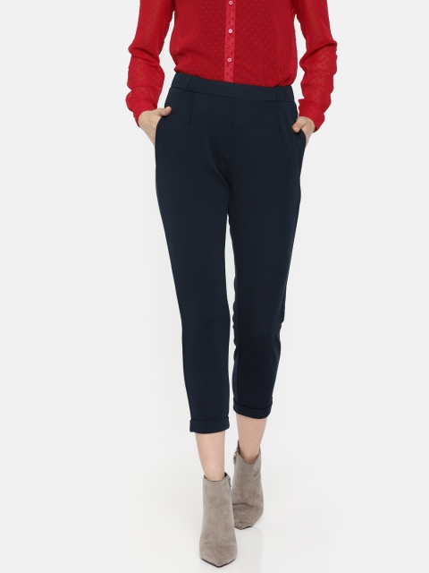 

ONLY Women Navy Slim Fit Solid Regular Trousers, Navy blue