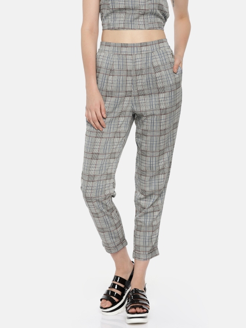 

ONLY Women Grey Loose Fit Checked Regular Trousers