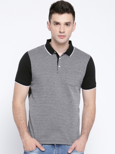 

Blackberrys Men Grey & Black Self-Design Polo T-shirt