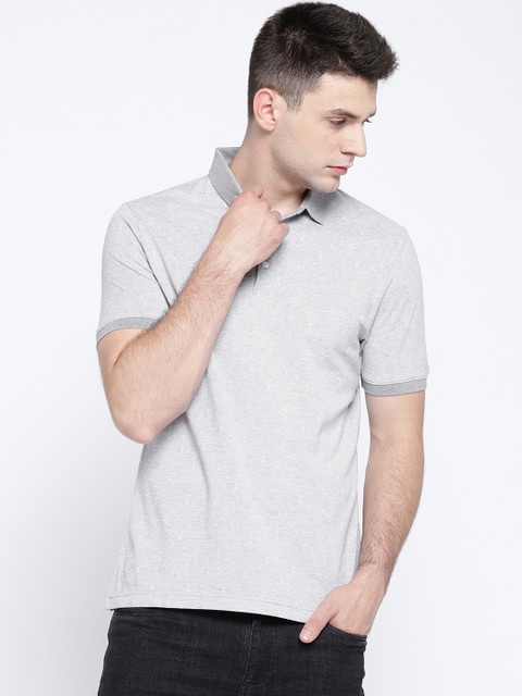 

Blackberrys Men Grey Melange Self Design Polo Collar T-shirt