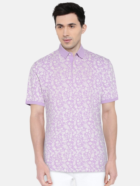 

Blackberrys Men Lavender & Off-White Floral Print Polo Collar T-shirt