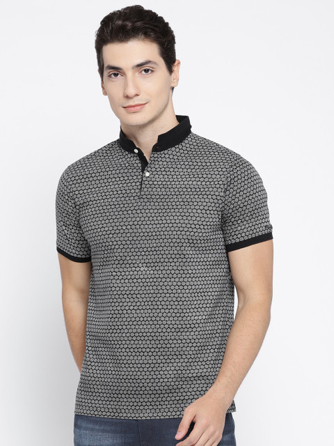 

Blackberrys Men Black Printed Mandarin Collar T-shirt