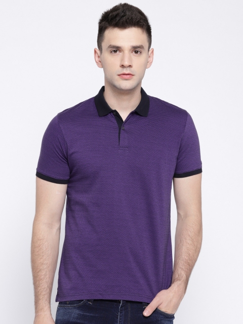 

Blackberrys Men Purple Self Design Polo Collar T-shirt