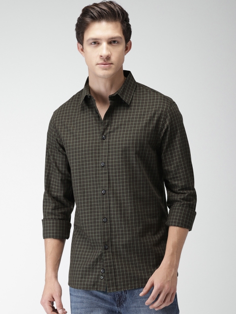 

Celio Men Olive Green & Maroon Regular Fit Checked Casual Shirt