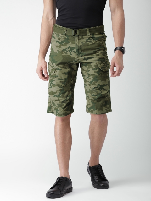 

Celio Men Olive Green & Khaki Camouflage Print Regular Fit Cargo Shorts