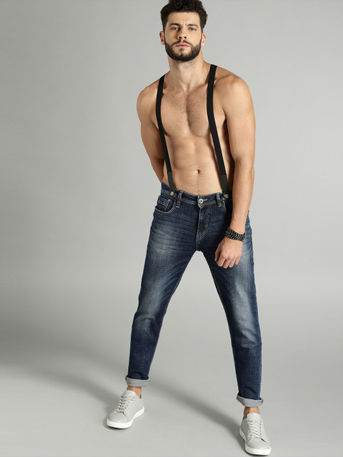 

Roadster Men Blue Slim Mid-Rise Clean Look Stretchable Jeans with Detachable Suspenders