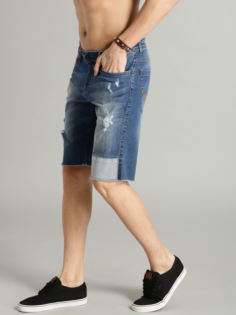 

Roadster Men Blue Washed Slim Fit Denim Shorts