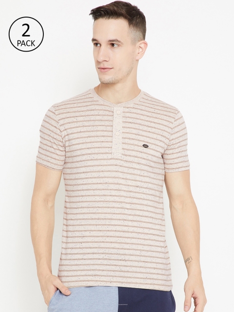 

Sweet Dreams Men Beige Striped Henley Neck T-shirt