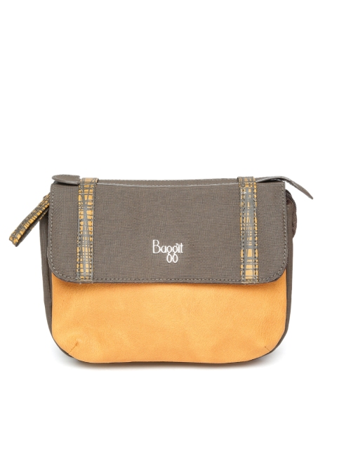 

Baggit Olive Brown & Mustard Yellow Colourblocked Clutch