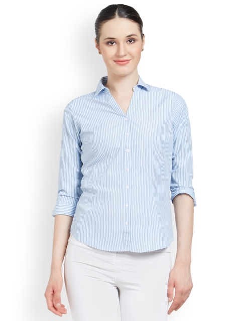 

Bombay High Women Blue Custom Slim Fit Striped Formal Shirt