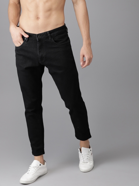 

HERE&NOW Men Black Slim Tapered Fit Mid-Rise Cropped Clean Look Stretchable Jeans