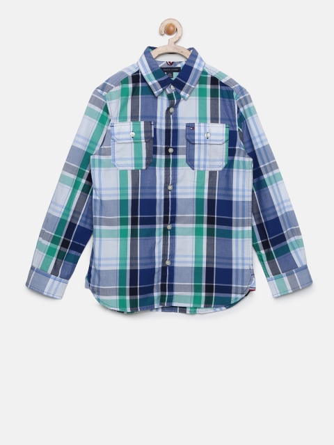 

Tommy Hilfiger Boys Green & White Regular Fit Checked Casual Shirt