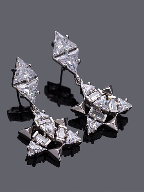 

Studio Voylla Silver-Plated Handcrafted \Stone-Studded Geometric Drop Earrings