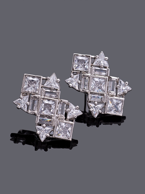 

Studio Voylla Silver-Plated Handcrafted Stone-Studded Contemporary Studs