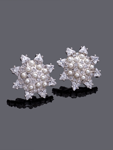

Studio Voylla Silver-Plated Handcrafted Stone-Studded Circular Studs