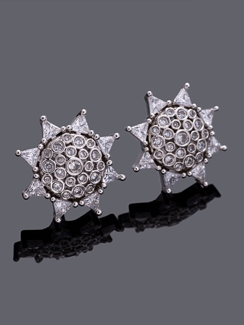 

Studio Voylla Silver-Plated Handcrafted Stone-Studded Geometric Studs