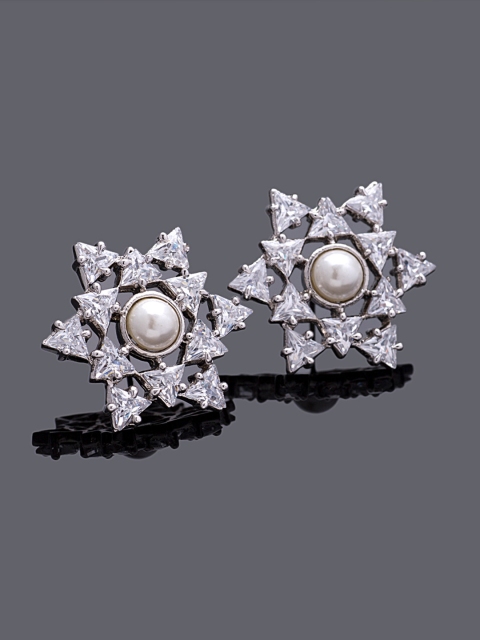 

Studio Voylla Silver-Plated Handcrafted Stone-Studded Star Shaped Studs