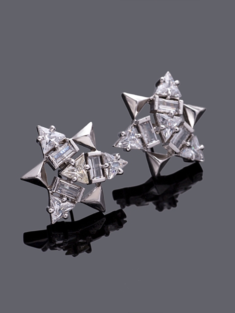 

Studio Voylla Silver-Plated Handcrafted Stone-Studded Geometric Studs