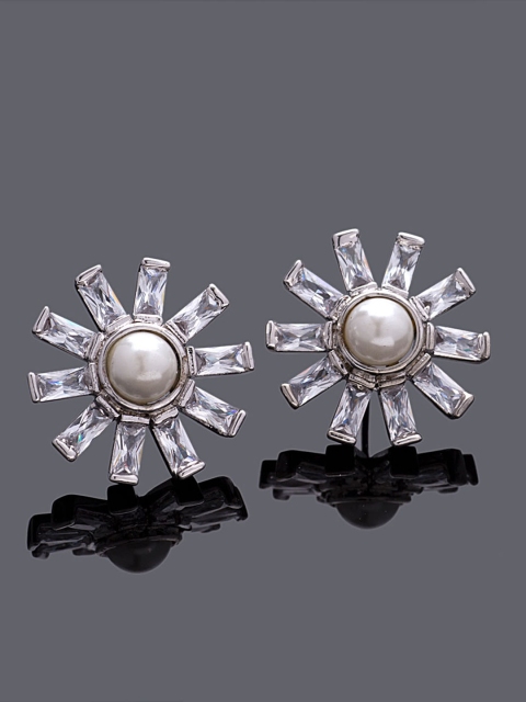 

Studio Voylla Silver-Plated Handcrafted Stone-Studded Circular Studs
