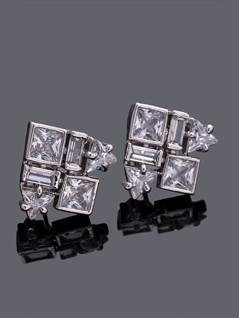 

Studio Voylla Silver-Plated Handcrafted Stone-Studded Geometric Studs