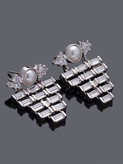 

Studio Voylla Silver-Plated Handcrafted Stone-Studded Contemporary Drop Earrings