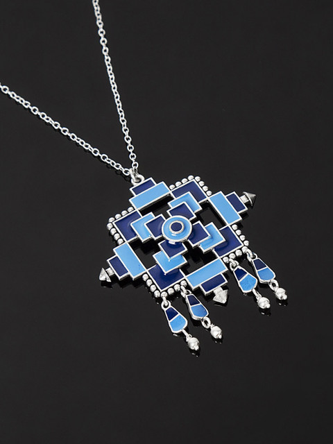

Studio Voylla Silver-Toned & Blue Brass Silver-Plated Enamelled Necklace