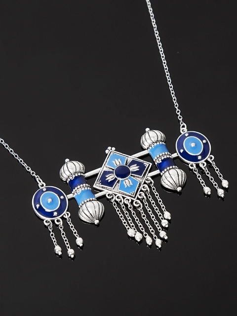 

Studio Voylla Silver-Toned & Blue Brass Silver-Plated Enamelled Necklace