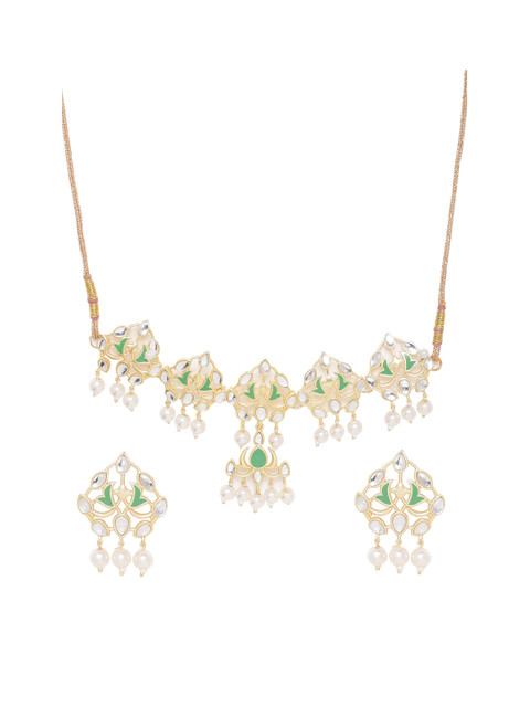 

Studio Voylla Gold-Plated Enamel and Pearl Studded Jewellery Set