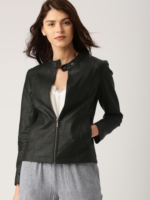 

all about you Women Black Solid Biker Jacket