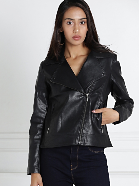 

all about you Women Black Solid Biker Jacket