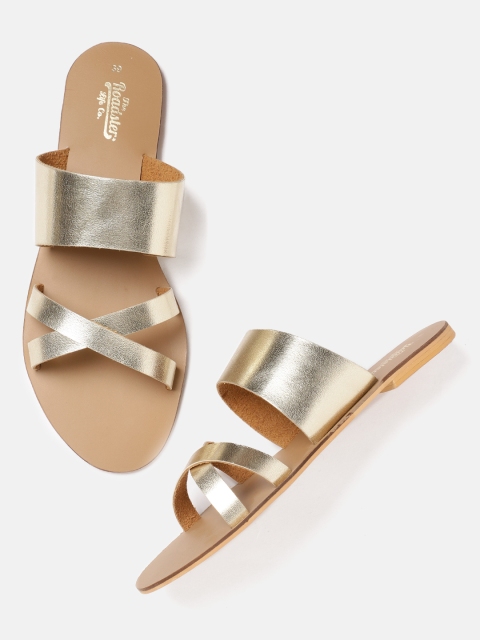 

Roadster Women Gold-Toned Solid Open Toe Flats