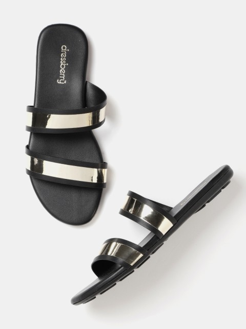 

DressBerry Women Gold-Toned & Black Open Toe Flats