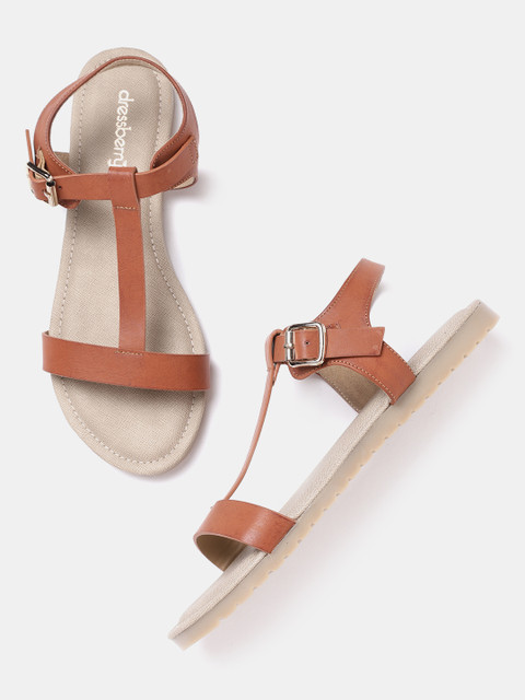 

DressBerry Women Tan Brown Solid Open-Toed Flats