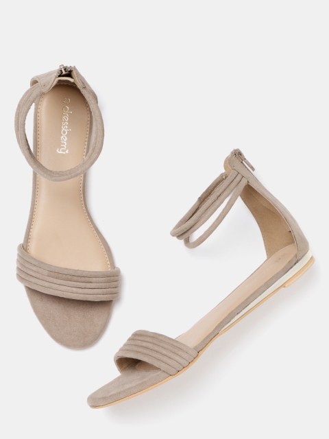 

DressBerry Women Taupe Solid Open Toe Flats
