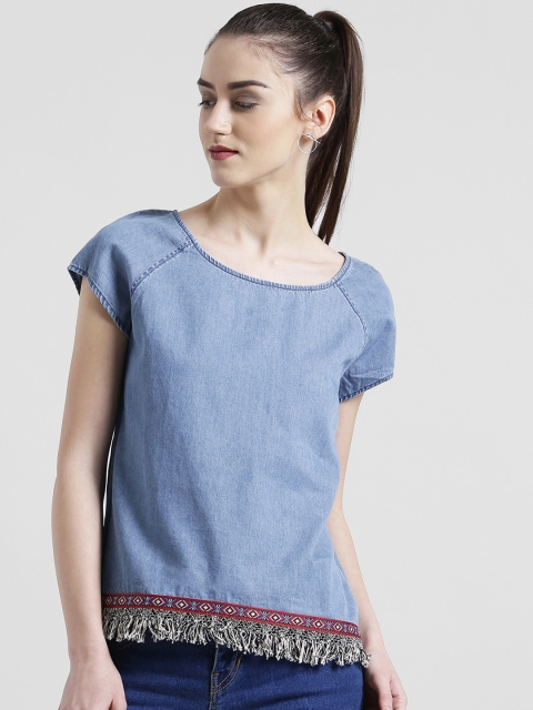 

Zink London Women Blue Solid Denim Top