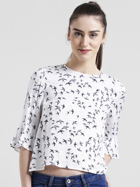 

Zink London Women White Printed A-Line Crop Top