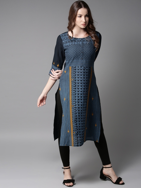 

Moda Rapido Women Navy Blue Printed Straight Kurta
