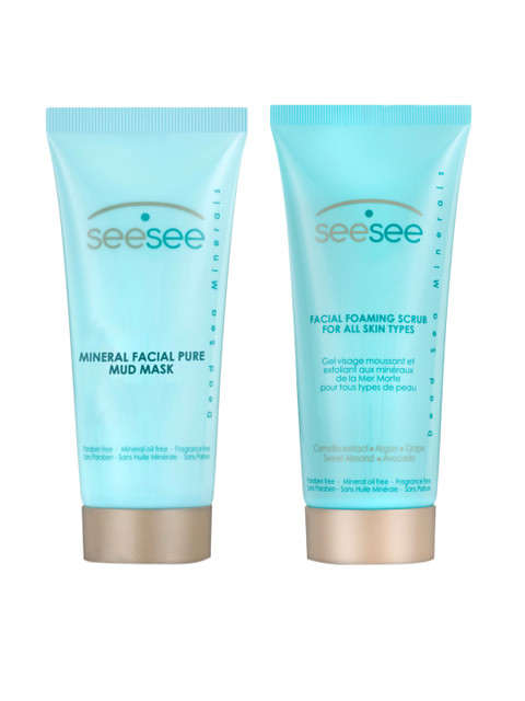 

SeeSee Unisex Facial Foaming Scrub and Mud Mask Combo, Blue