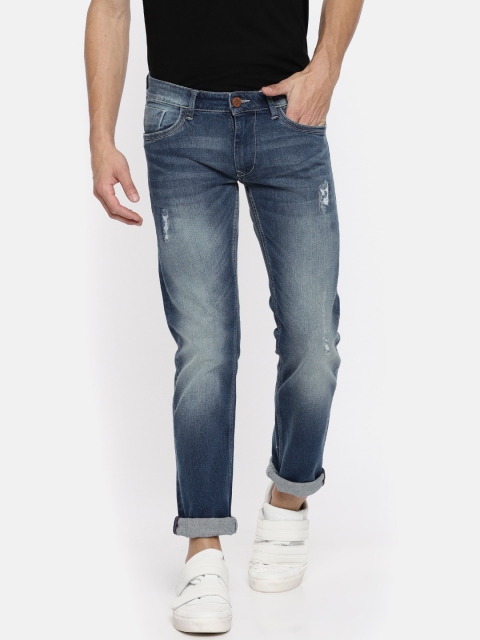 

American Bull Men Blue Slim Fit Low-Rise Low-Distress Stretchable Jeans
