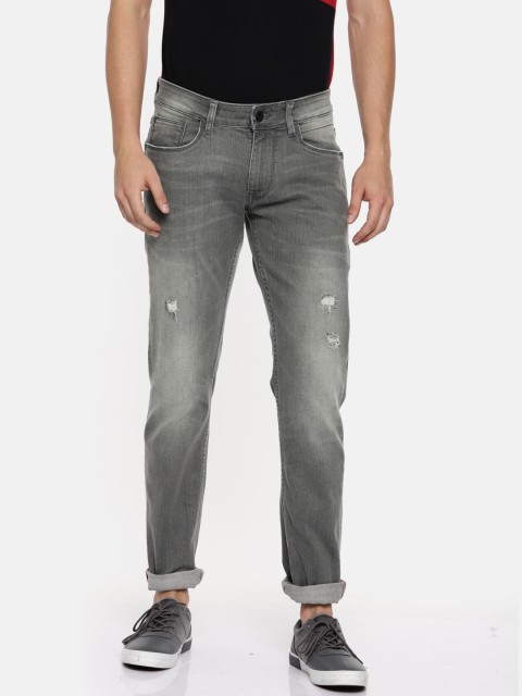 

American Bull Men Grey Slim Fit Low-Rise Mildly Distressed Stretchable Jeans