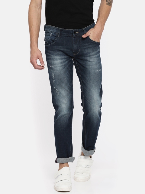 

American Bull Men Blue Slim Fit Low-Rise Low Distress Stretchable Jeans