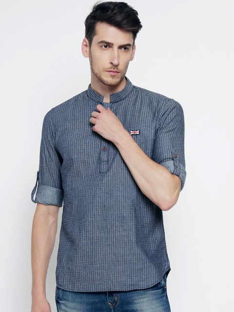 

The Indian Garage Co Men Blue Striped Straight Kurta