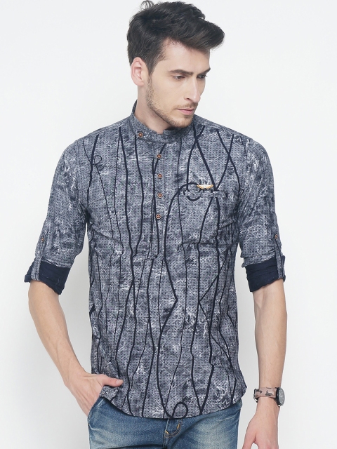 

The Indian Garage Co Men Grey Printed Straight Kurta